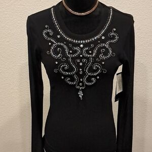 Karen Kane Black Long Sleeve Top with Embellished Neckline